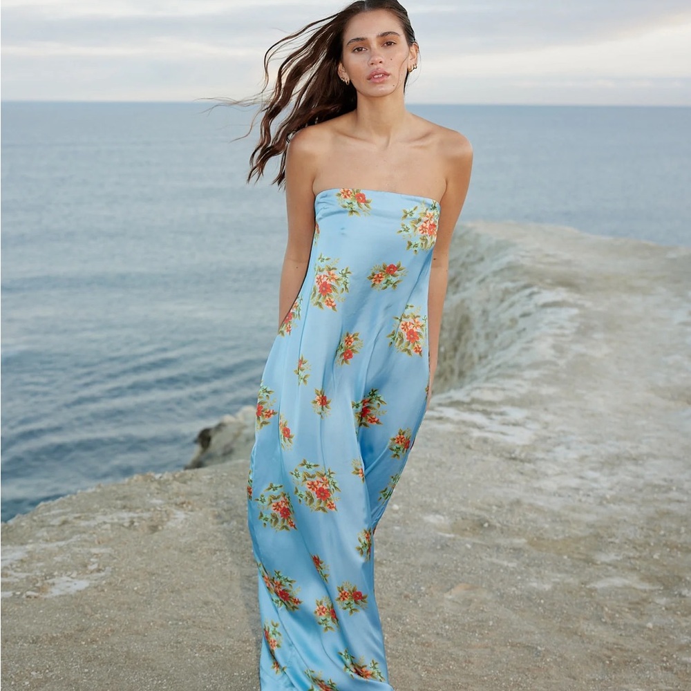 Aston Studio Lucie Floral Satin Strapless Maxi Dress US 12